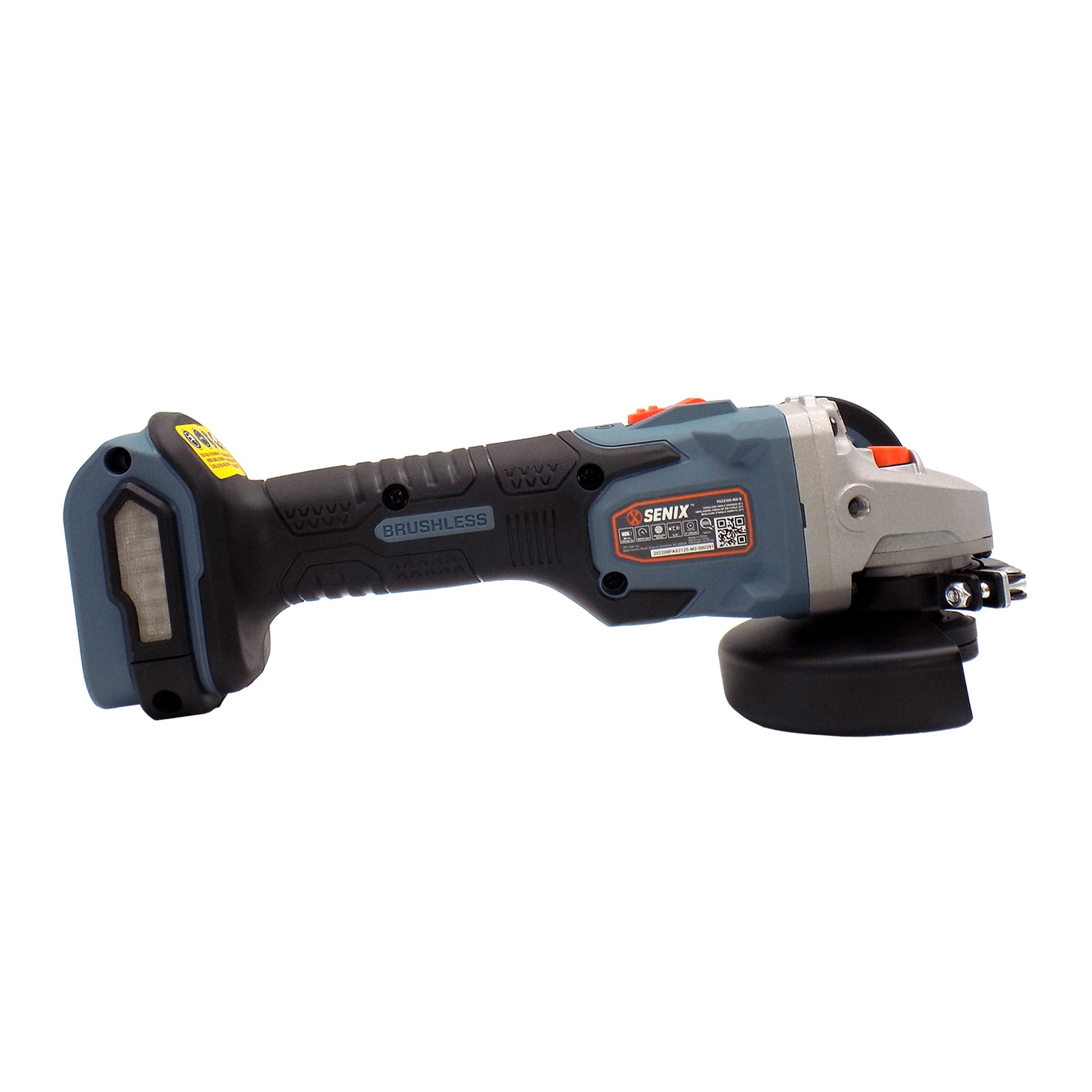 SENIX 20 Volt Max* 5-Inch Brushless Angle Grinder, 8500 RPM Max, 3-Position Auxiliary Handle (Tool Only), PAX2125-M2-0