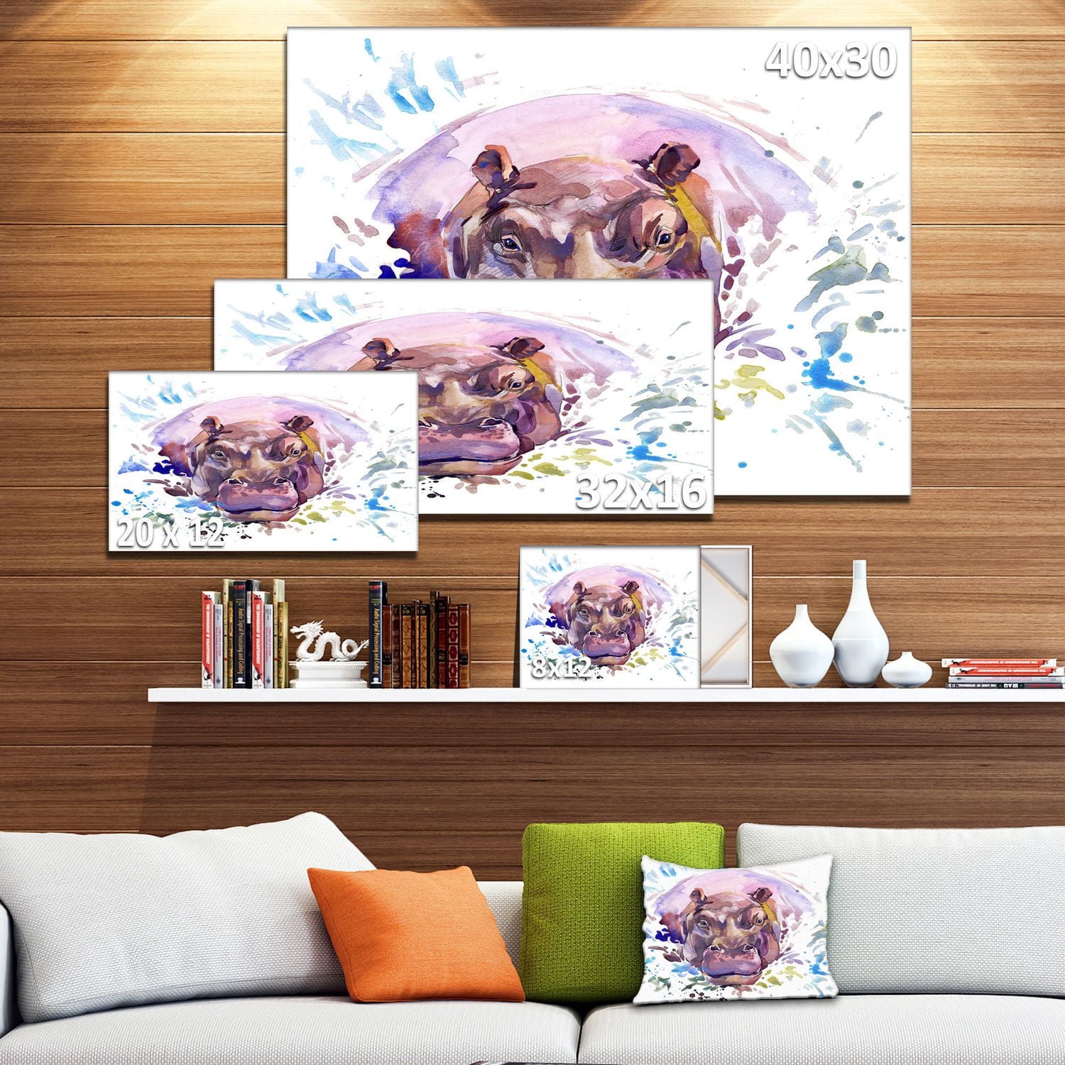 Impression sur toile « Hippopotamus Watercolor » Design Art