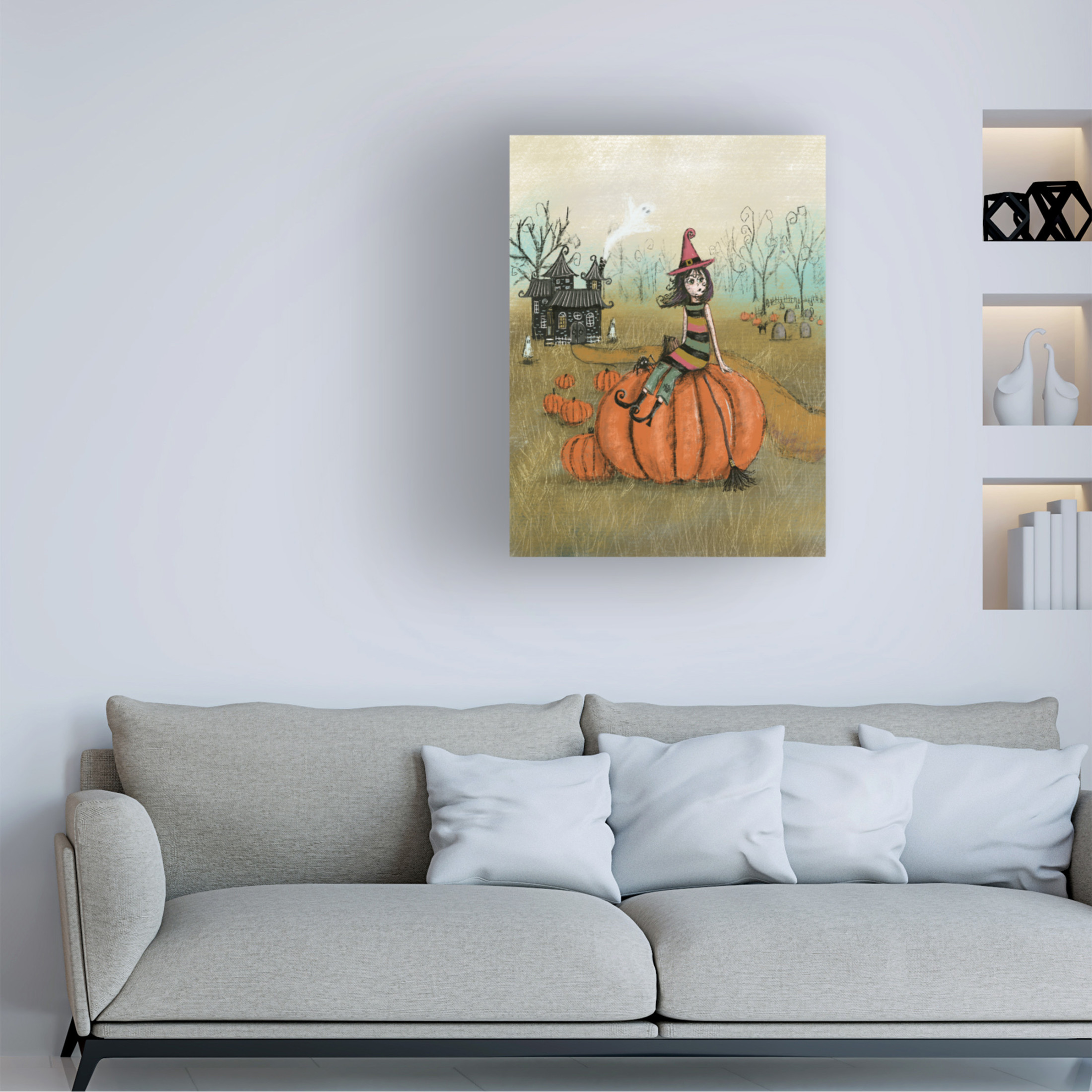 Canvas Wall Art - Christine Rotolo 'Halloween Witch with Pumpkin' Wall Art for Living Room, Bedroom, or Office Décor by Trademark Fine Art - 24 x 32 Inches