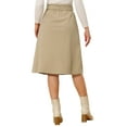 thumbnail image 3 of INSPIRE CHIC Women's Corduroy Skirt High Waist Button Front Belted Midi Skirt XS Khaki, 3 of 6