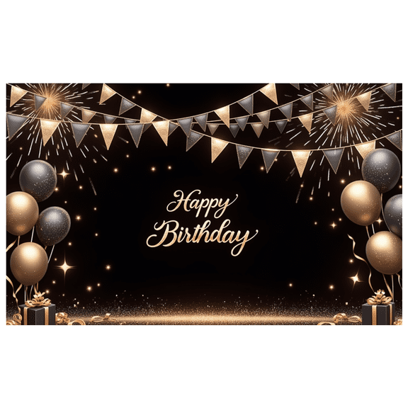 Colorful Fireworks Happy Birthday Banner Decorative Flags Balloon Design Celebration Background for Birthday Party Kids Celebration Indoor Decoration
