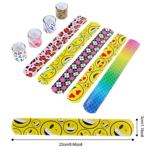 Laklulu Pack de 30 pulseras a presión para niños, pulseras de bofetadas coloridas, 30 motivos únicos, pulseras de bofetadas de fiesta para niños, bolsas de fiesta de pulseras, regalos de fiesta,