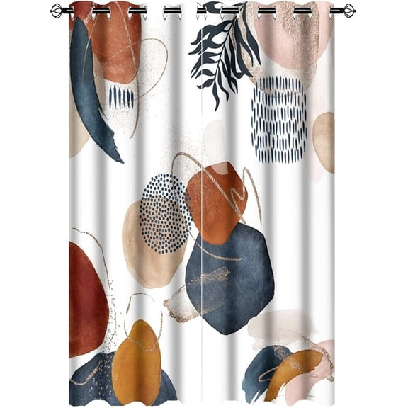Abstract Modern Art Room Darkening Blackout Window Curtains With Grommets,Retro Mid Century Leaves Bohemian Geometric Floral Plant Energy Efficient Window Treatment 53"W x 96"L (Pack of 2)