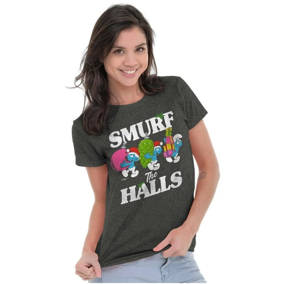 Smurf the Halls Christmas Presents Women's T Shirt Ladies Tee Brisco Brands S