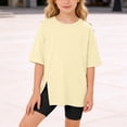 thumbnail image 2 of Tfken Girls Tees For Summer Crew Neck Half Sleeve Solid Color Tops Daily Wear Casual Teen Comfortable Shirts Beige Size 4-5 Years, 2 of 4