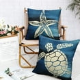 thumbnail image 6 of Set of 2 Blue Square Linen Pillow Covers Coastal Beach Theme Throw Pillow Covers 20x20 Nautical Starfish Sea Turtle Pillowcase for Outdoor Couch Sofa Living Room, 6 of 6