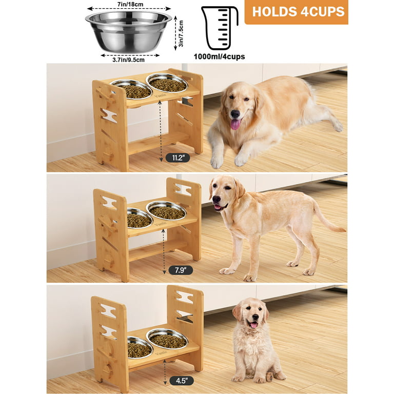 Vantic Elevated Dog Bowls - Adjustable Raised Dog Bowls for Small Dogs and  Cats, Durable Rustic Brown Particle Board Dog Food Bowl Stand with 2  Stainless Steel Bowls and Non-Slip Feet 