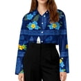 thumbnail image 5 of Minjewel Women's Casual Hawaiian Print Button Down Shirt Long Sleeve with Collar Floral Design Top for Spring Summer Fashion Beach Party Outfit,Royal Blue,2XL, 5 of 6