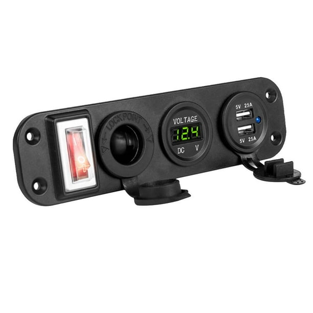 Panel de toma USB para coche y barco, voltímetro LED, adaptador para encendedor de cigarrillos, resistente al agua Verde