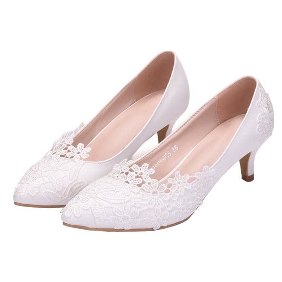 UPOUART Women's Elegant White Bridal Heels, Comfortable Wedding Shoes with Non- Sole for Brides Special Day