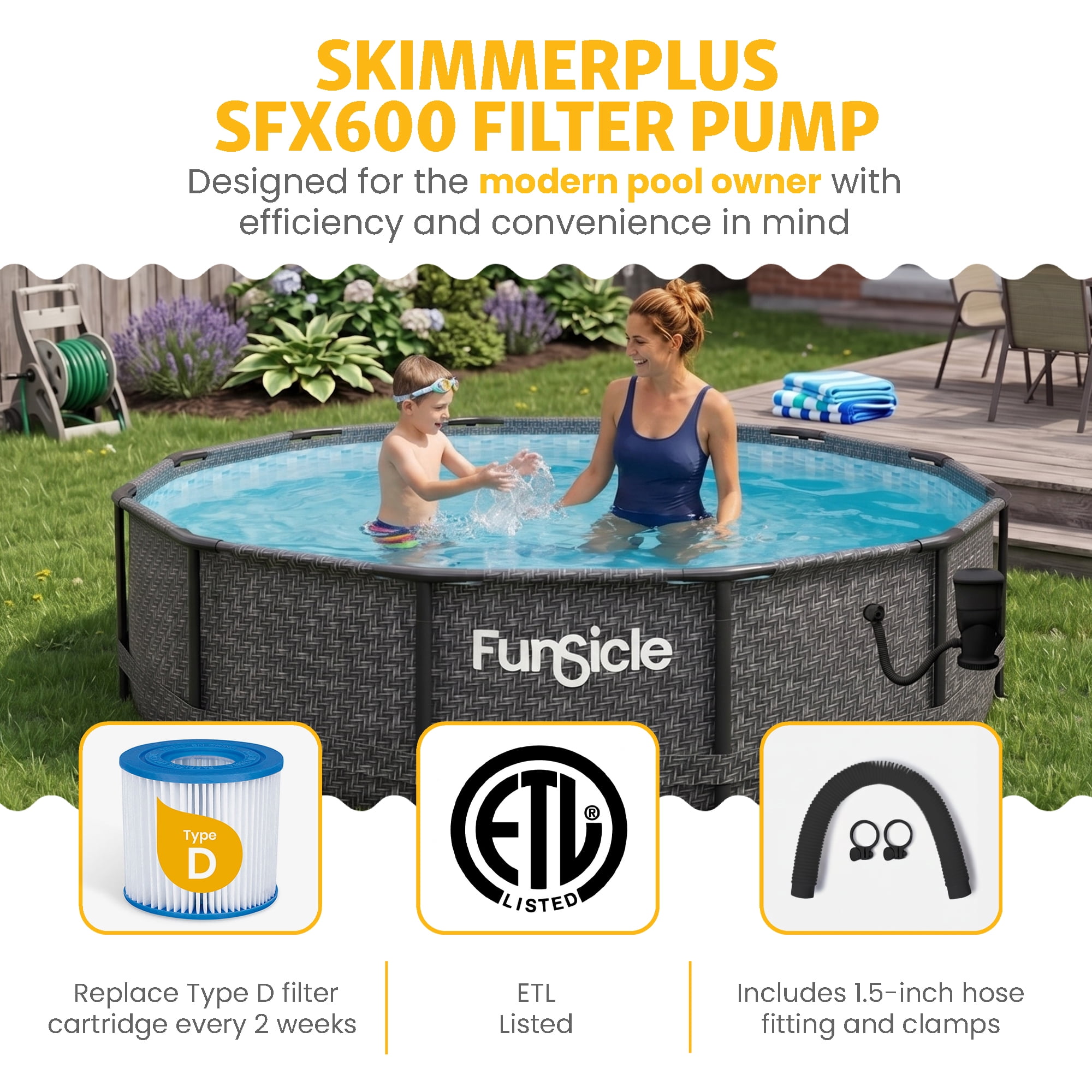 Funsicle 12' x 36" Oasis Designer Above Ground Pool Set with Pump, Round Frame