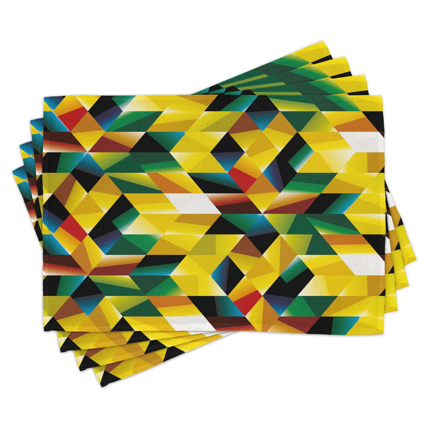Modern Art Placemats Set of 4 Trippy Dimensional Geometric and