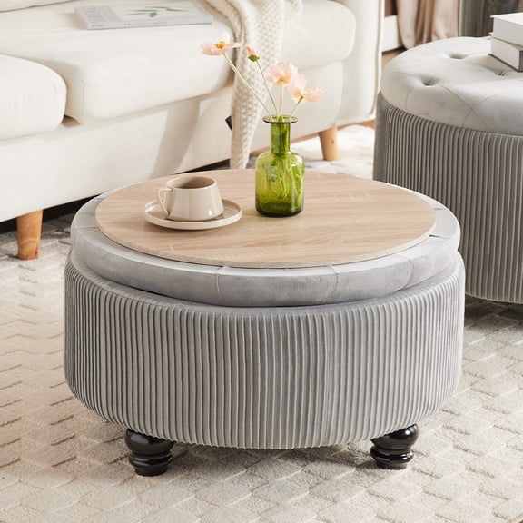 No-Assembly Storage Ottoman: 4-in-1 Footrest, Seat, Coffee Table with 12 Gallon Hidden Storage. Supports 300lbs, 24 Inches.
