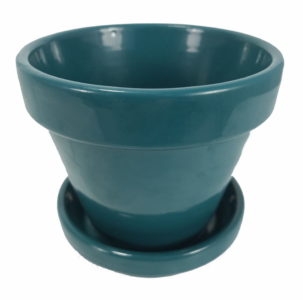 Glazed Ceramic Pot/Saucer Turquoise 4 1/2" x 3 3/4" with Felt Feet