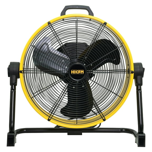 HiCFM 20 inch DC Motor Drum Fan, 6100 CFM High-velocity Air Circulator with 180-degree Pivoting Head 3-speed 1/12 HP Motor Large Airflow Turbo Shop Floor Fan - UL Listed