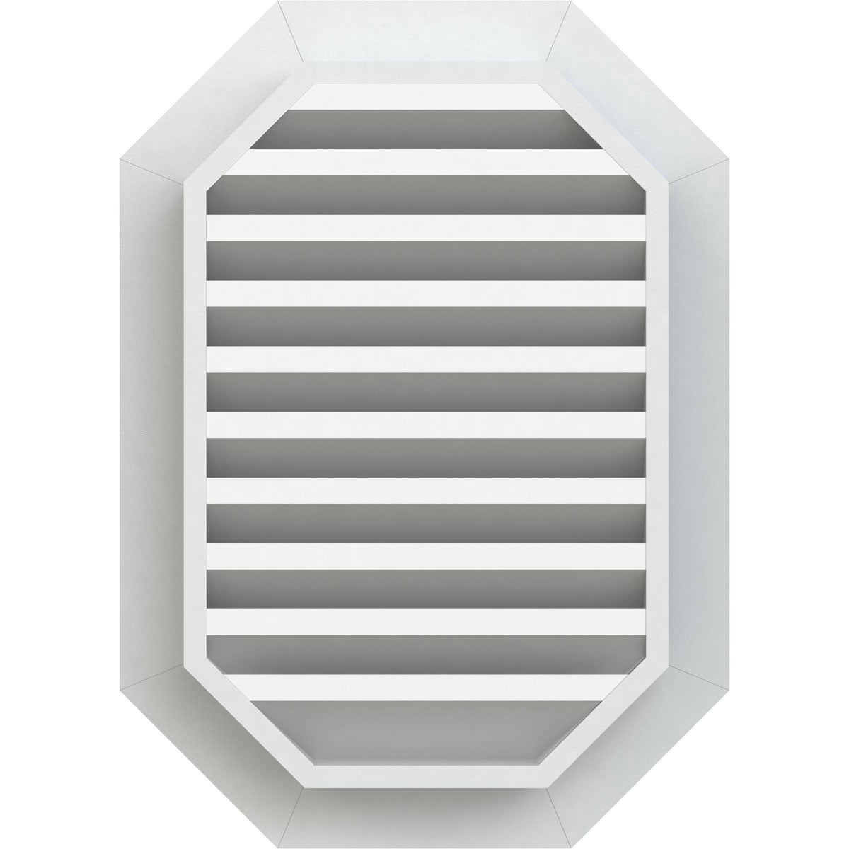 24"W x 28"H Vertical Elongated Octagon (29"W x 33"H Frame Size): Functional, PVC Gable Vent w/ 1" x 4" Flat Trim Frame