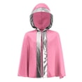 thumbnail image 3 of inlzdz Kids Boys Boxing Robe Open Front Metallic Trim Hooded Boxing Cape Cloak Pink Silver 16, 3 of 6