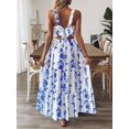 thumbnail image 4 of Womens Royal Blue Floral Print Tie Back Maxi Dress Summer Boho Beach, 4 of 7