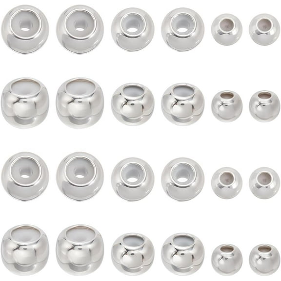 60Pcs 3 Sizes Stopper Beads 925 Sterling Silver Plated Brass with Rubber Inside Loose Adjustable Slider Beads for Jewelry Making Bracelet 4/6/7mm for DIY