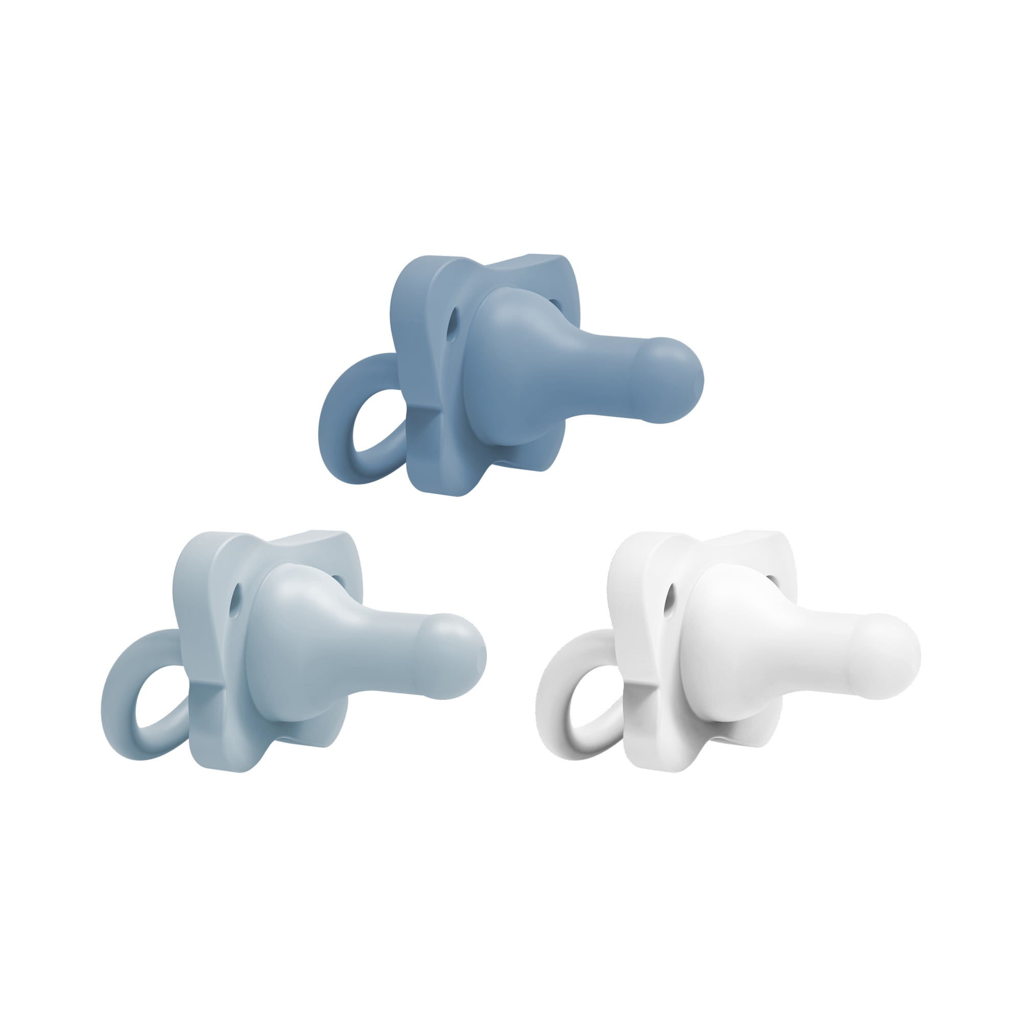 Dr. Brown's HappyPaci 100% Silicone Baby Pacifier, Contoured One-Piece Design, White/Blue/Light Blue, 0-6m, BPA-Free, 3-Pack