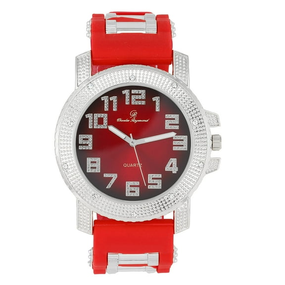 Your The One That I Want! Ooh!Ooh!Yeah! Incredibly Cool, Comfortable & Stunning Rubber Bullet Strap Watch - Unisex EasyReader Dial w/Arabic #'s - Bullet Bling Watch on Fire! - GJM-AR Silver RED/RED