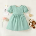 thumbnail image 2 of 4T Toddler Baby Girls Clothes Baby Girls Dress 4-5T Girls Short Sleeve Solid Color Dress Toddler Girls Summer Dress Green, 2 of 8