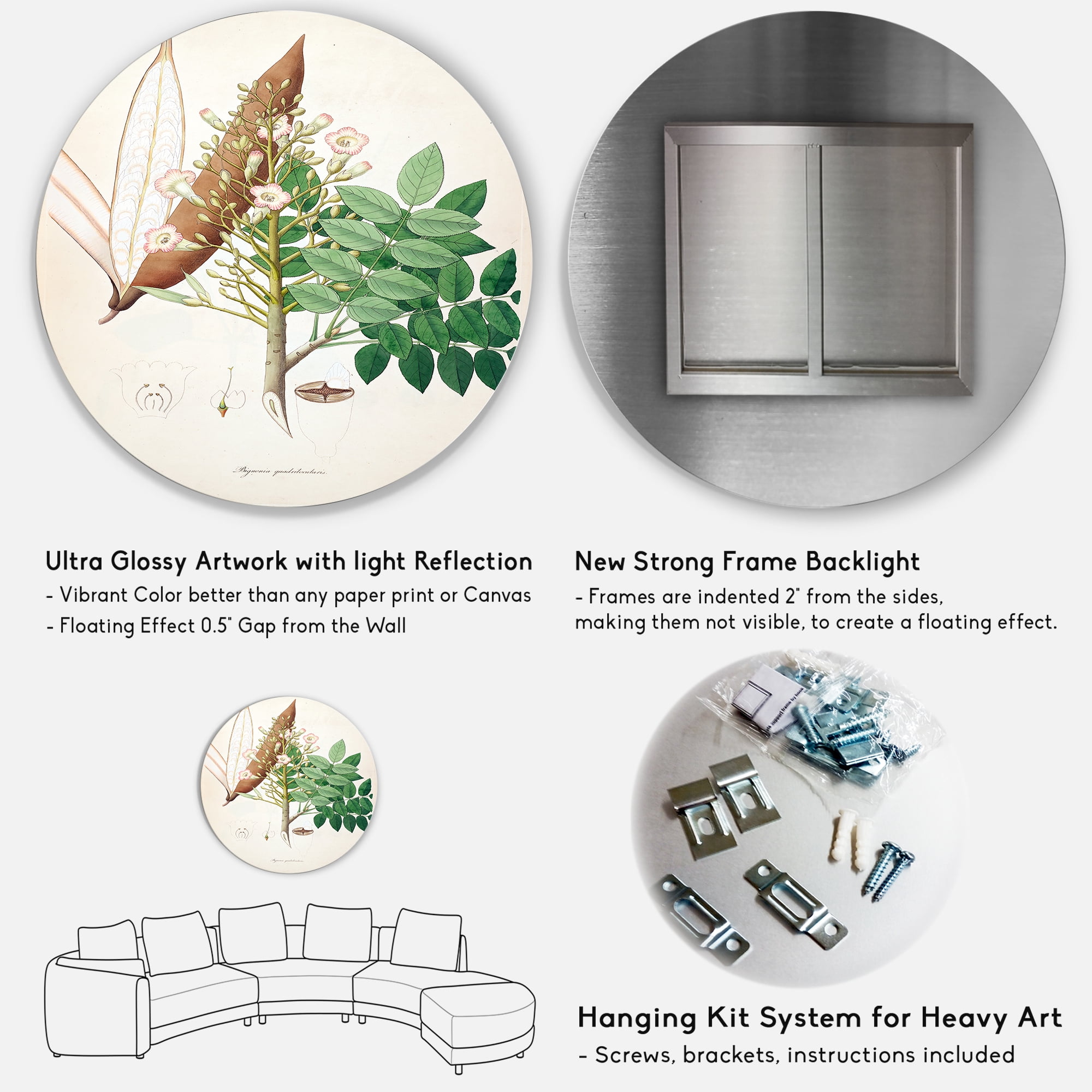 Designart 'Ancient Botanicals IX' Farmhouse Circle Metal Wall Art 23x23 - Disc of 23