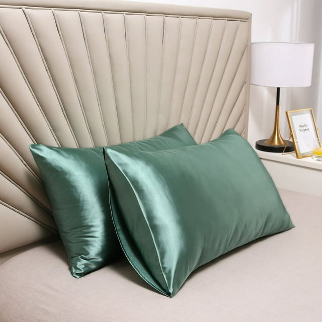 Nvzi 3 fundas de almohada de seda lavada. Suave y agradable para la piel, funda de almohada de tacto sedoso que le da a la piel un abrazo lujoso. 20,08 x 29,92 pulgadas (verde).