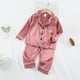 thumbnail image 2 of Odeerbi 1-5 Años Niños Niñas Pijama de Satén Con Solapa Entallada Camisa de Manga Larga Conjunto Suave Seda Ropa de Dormir Seda Conjuntos de Pijamas de Dos Piezas, 2 of 4