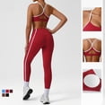thumbnail image 3 of PISONIC Womens Workout Set Two Pieces Spaghetti Straps Color Block Sports Bra Matching High Waist Leggings Gym Work Out Outfits, 3 of 8