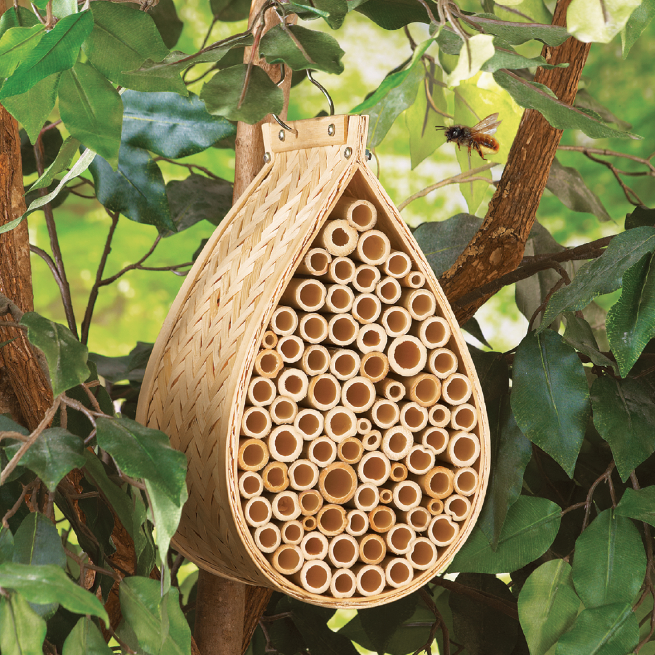 Collections Etc Hanging Bamboo Mason Bee Hive House, Beige
