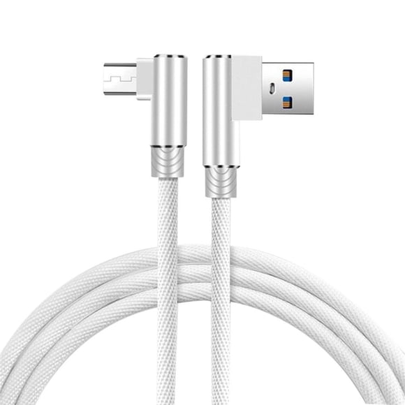 Cateissary Línea de datos tejida de nailon con doble codo de 1/2/3 metros para teléfono Android USB 3.0 Teléfono y Comunicación Blanco 3 metros