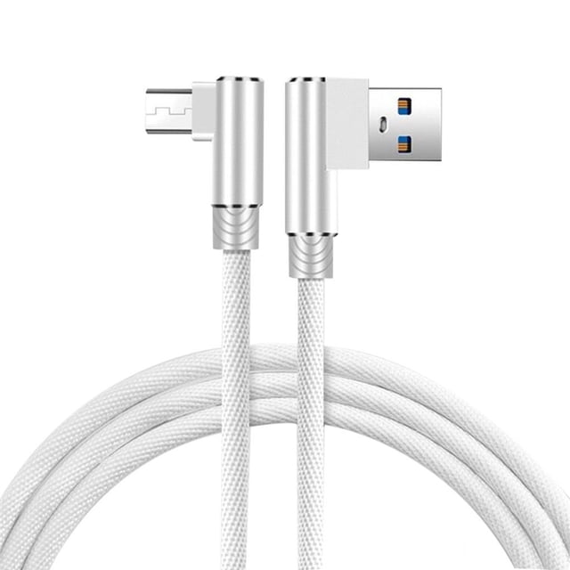 Injueey Línea de datos tejida de nailon de doble codo de 1/2/3 metros para Cable de datos de teléfono Android USB 3,0 Cable de repuesto Teléfono y Comunicación Blanco 3 metros