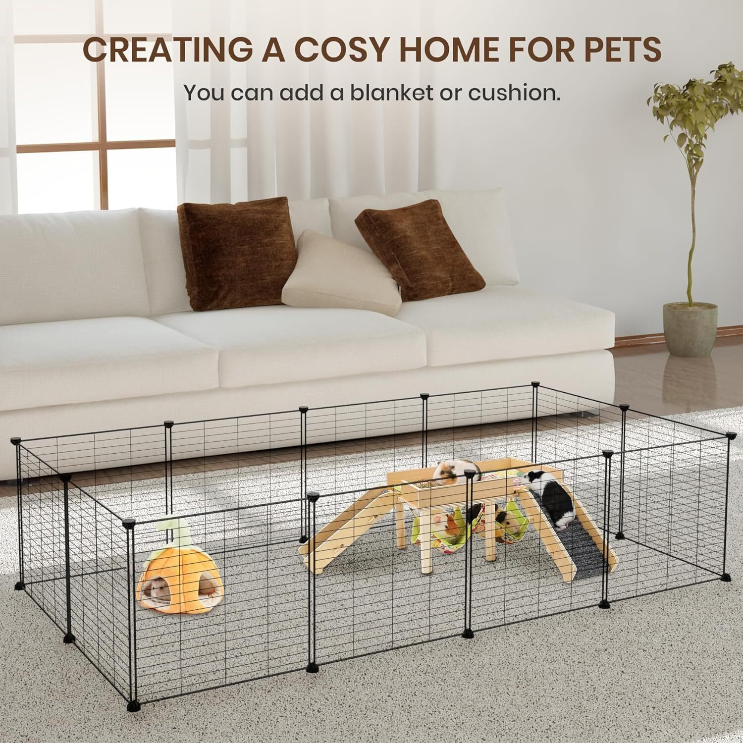 Small Animal Cage Indoor, Pet Playpen Portable Metal Wire yd Fence,Indoor Outdoor Fence Pen Enclosure for Small Animals, Guinea Pigs, Rabbits Kennel Crate Fence Tent, Black, (12Panels)