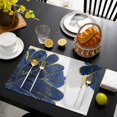 thumbnail image 3 of Navy Blue Gold Placemats Set of 8, Abstract Line Art Troditional Ink Painting Placemats for Dining Table, Place Mats for Kitchen Tabletop, Waterproof Wipeable Dining Table Mats Set, 3 of 9
