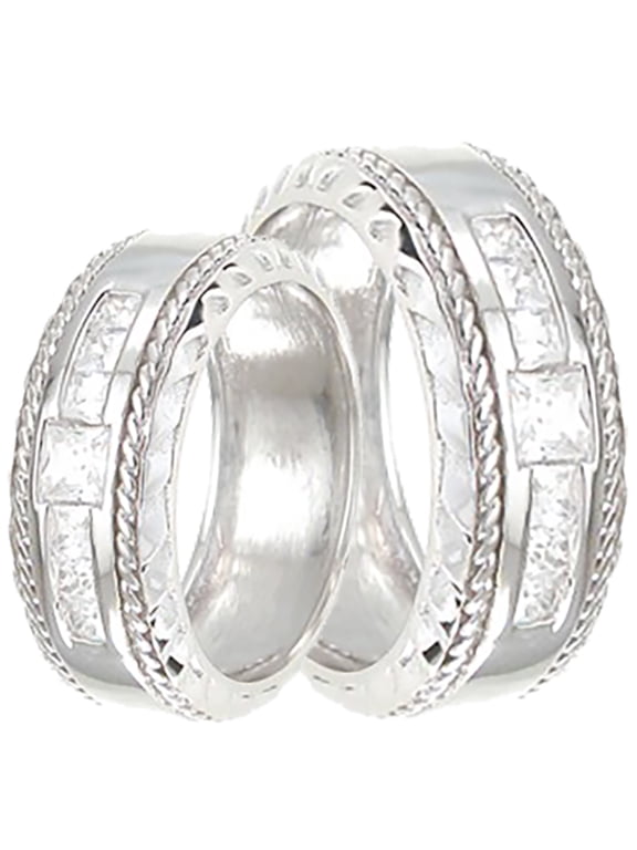 His & Hers Wedding Ring Set Wide Sterling Silver Wedding Bands for Him Her (8/14)