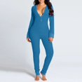 thumbnail image 3 of Pijama Sexy para mujer, mono de Color liso con botones, ropa de dormir con solapa abotonada para el hogar, Otoño e Invierno, 3 of 4