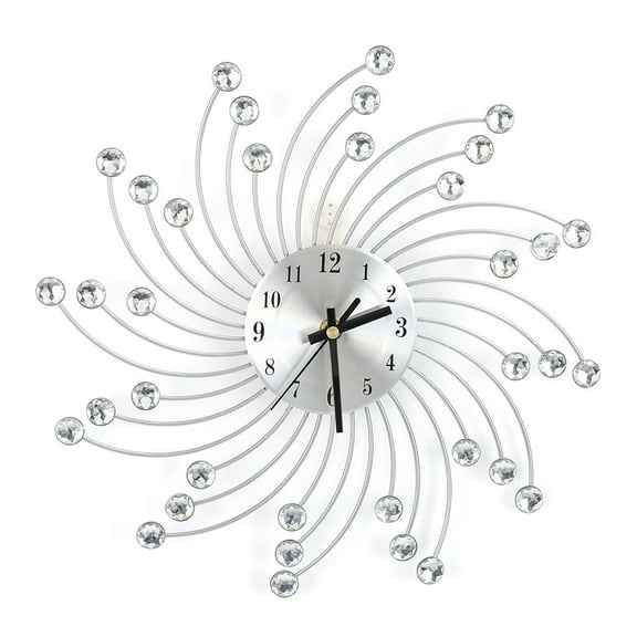Silver Metal Crystal Decorated Wall Clock Home Office Room Modern Decor