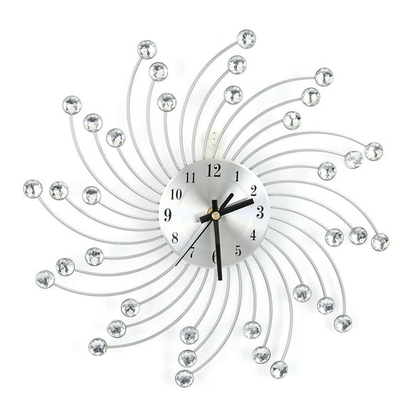 Reloj de pared moderno de metal plateado con diamantes para decoración de la habitación de la oficina en casa