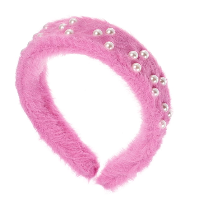 Diadema esponjosa y suave de Bargains Únicos en color sólido para mujeres, bandas de pelo de perlas falsas, diadema suave y esponjosa en rosa
