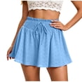 thumbnail image 3 of VBTAPA Womens Summer Eyelet Mini Skirts Drawstring High Waist Smocked Layered Skorts Flowy Ruffle Cute Skirt Boho Casual Beach Outfits Light Blue M, 3 of 6