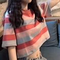 thumbnail image 5 of MaFYtyTPR Women's T-Shirts Casual Stripe Short Sleeve Summer Fashionable Loose Pullover Tops for Women Pink L, 5 of 5