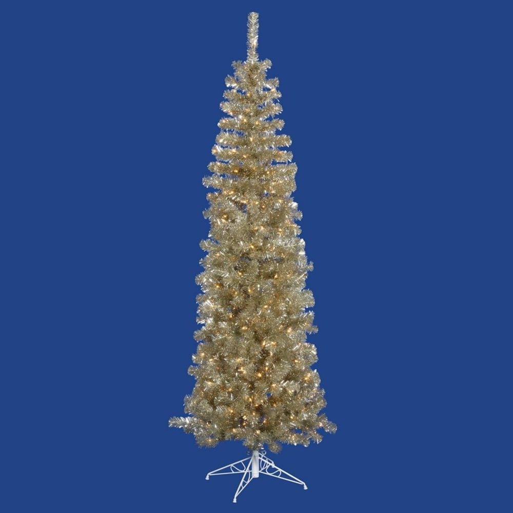 Vickerman 7.5 ft. Champagne Gold Tinsel Prelit Christmas Tree