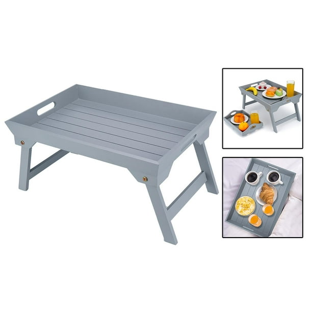 Bandeja de Madera para Computadora Portátil, con Patas Plegables, Soporte para Computadora Portátil, Reposabrazos, Bandeja para Aperitivos, Escritorio Gris L Baoblaze bandeja de servir