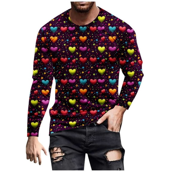 Mens Valentines Day Sweatshirts Big&tall Casual Loose Long Sleeve Round Neck Fitness Pullover Shirts Top (L, Purple)