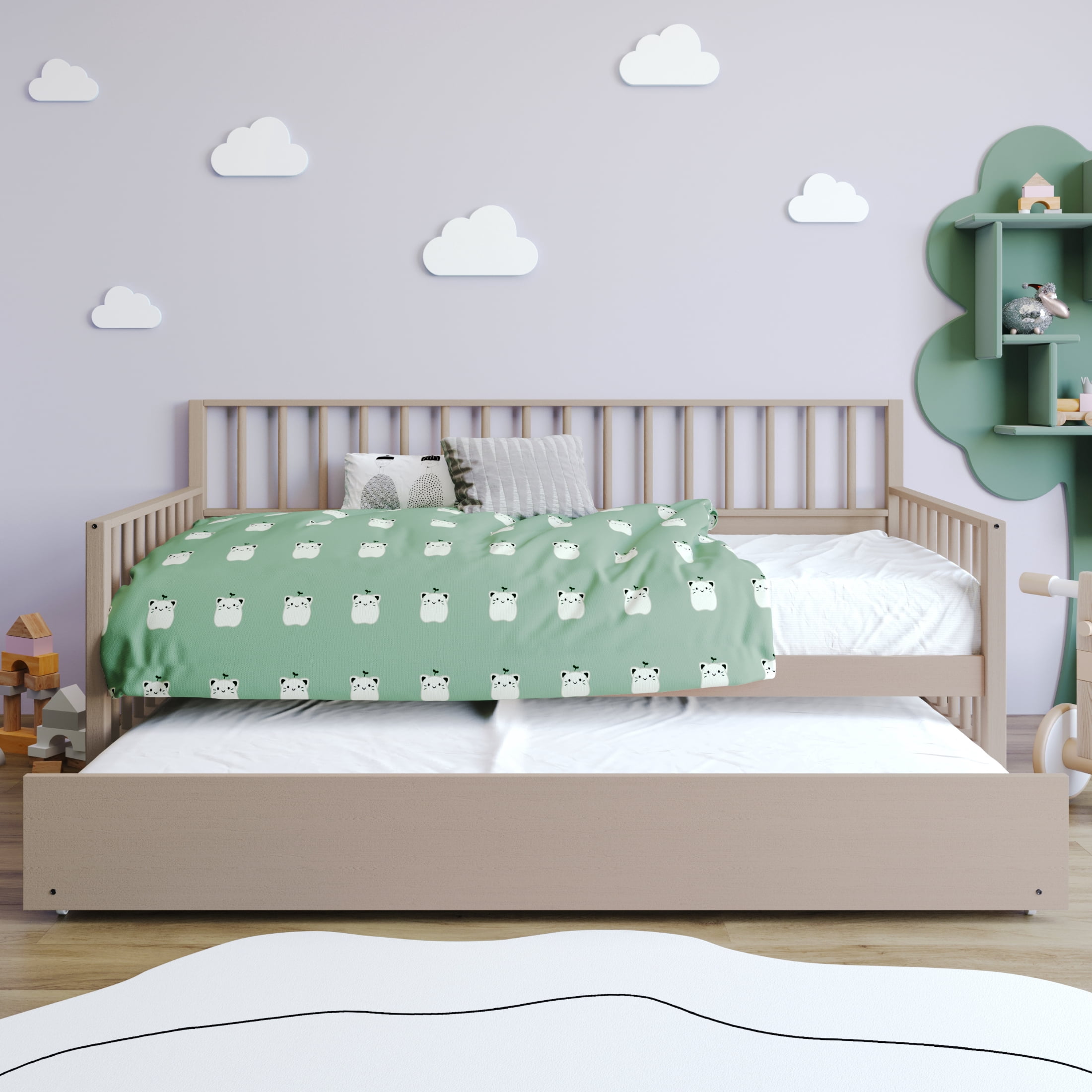 CASTLE PLACE Solid and Manufacturer Wood Vintage Style Twin Size Daybed with Trundle White