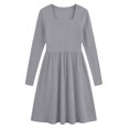 thumbnail image 5 of Tumotour Plus Size Fall Dress for Women's Solid Color Square Neckline High Waisted A-Line Mini Dress knitted Long Sleeve Slim T-Shirt Dress, 5 of 10