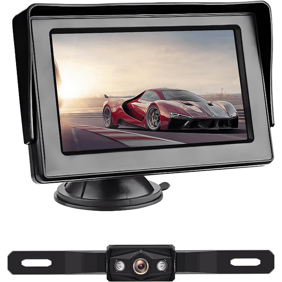 Backup Camera System for Car Truck, 4.3" HD Monitor   Reverse Rear Camera with Night Vision 110 °   Wide Angle, IP69 Waterproof License Plate Wired Easy Install