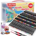 thumbnail image 1 of Plumones Marcadores Acr&iacute;licos de Punta Pincel - Acrylic Markers No T&oacute;xicos para Ni&ntilde;os y Adultos con Estuche de PVC | Para Dibujar en Lienzo, Papel, Vidrio y Madera (Ne, 1 of 9