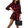 thumbnail image 4 of DYMADE Women Plus Size Fashion Sexy Check Lace Up Shirt Dress, 4 of 4